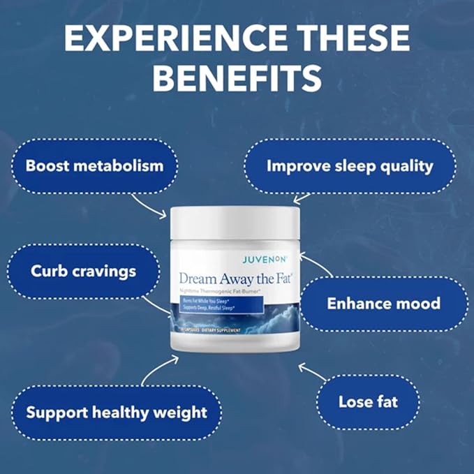 Juvenon Dream Away The Fat® – Nighttime Support with Melatonin Grains of Paradise &amp Chromium – Relaxation &amp Metabolism Support While You Rest – 30 Capsules (15 Servings)