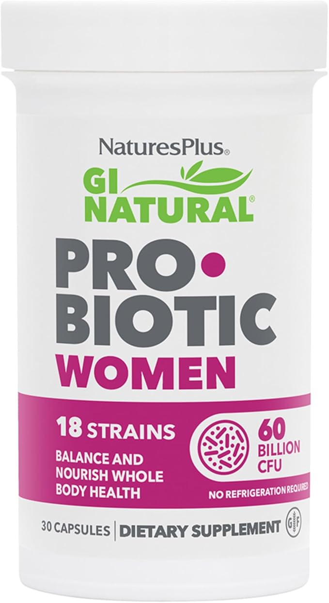 NaturesPlus GI Natural Probiotic Women - 30 Capsules - Digestive &amp Immune Support Urinary Tract Health - Includes Cranberry - Gluten Free - 30 Servings