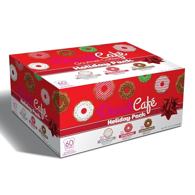 Donut Cafe Holiday Pack (Holiday Delight Pmint Mocha VanCaramel) 60ct Single Cup