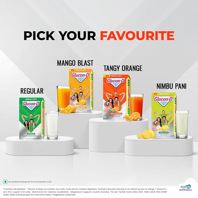 Glucon-D Instant Energy Health Drink Tangy Orange - 1kg Refill with free bottle