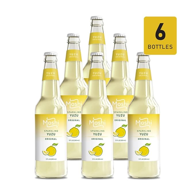Moshi Yuzu Sparkling Drink Aromatic and Zesty Made with 100% Yuzu juice All-Natural Vegan Gluten-free No Artificial Preservatives/Coloring - 12 oz (6 Glass Bottles) - Original