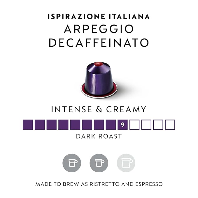 Nespresso Capsules Original Line Arpeggio Decaffeinato Dark Roast Coffee 50-Count Coffee Pods