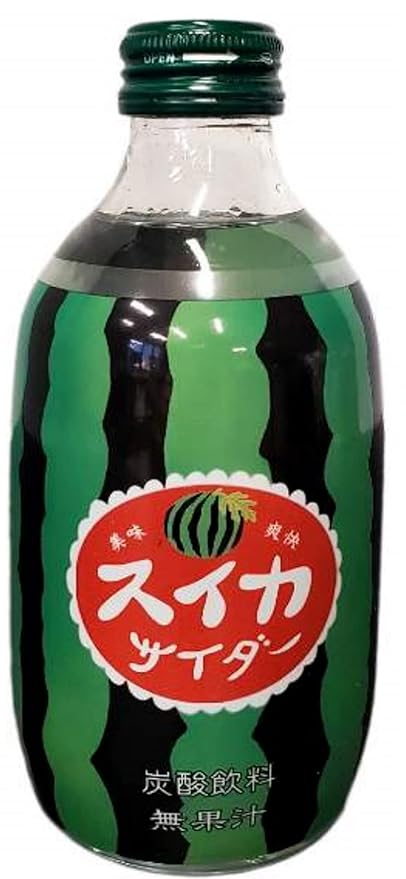 Tomomasu Japanese Soda Cider Soft Drink 10.14Fl oz Each (Pine Durian Mango Melon Peach Watermelon) - Pack of 6 (Watermelon (Pack of 6))