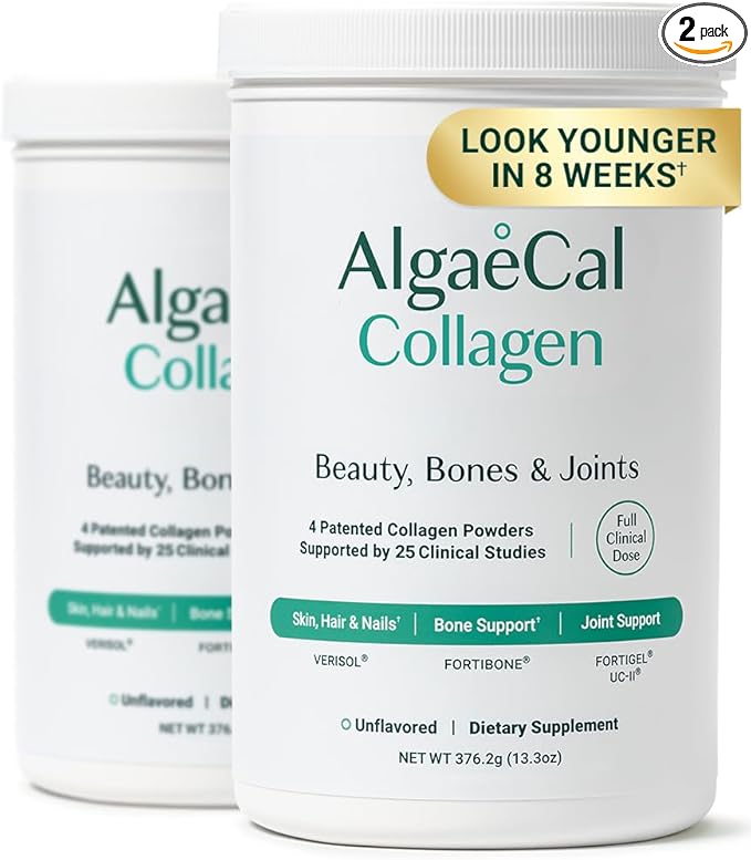 ALGAECAL Collagen - 4 Clinically-Supported Peptides VERISOL® FORTIGEL® UC-II® FORTIBONE® Anti-Aging Hydrolyzed Collagen Powder 60 Servings Made in USA