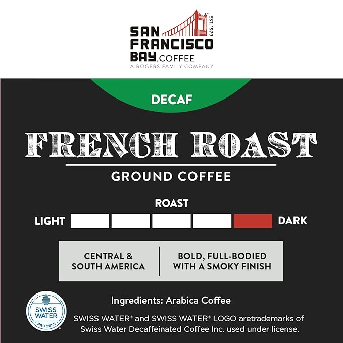 San Francisco Bay Coffee - Decaf Dark Roast - Decaf French Roast (28 oz bag) - Ground Coffee Swiss Water Processed