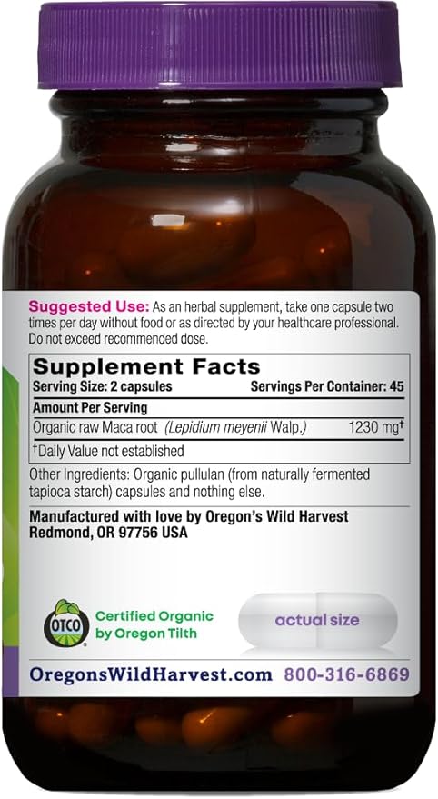 Oregon's Wild Harvest Maca Root | Made with Organic Raw Maca Root and Vegan Capsules 90 Count