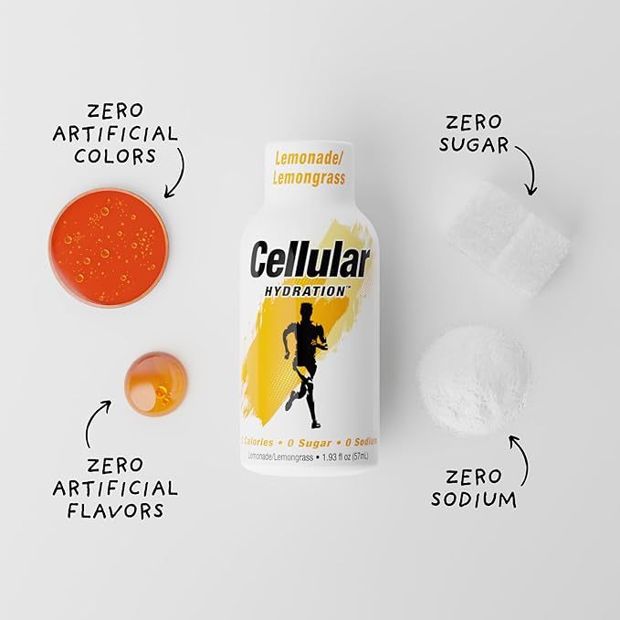 Cellular Hydration Electrolyte Shots 12-Pack – Supports Endurance Muscle Function &amp Workout Recovery – Magnesium Potassium &amp Taurine – Zero Sugar Zero Sodium – Lemonade