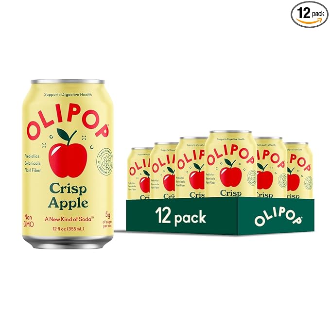 OLIPOP Prebiotic Soda Pop Crisp Apple A New Kind of Soda Packed with Prebiotics Fiber and Botanicals Gluten Free GMO Free 12oz (12-Cans)