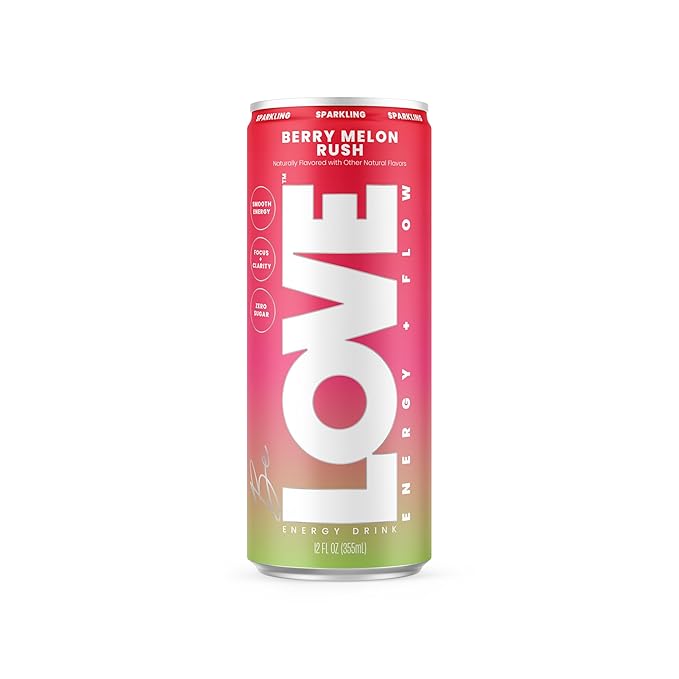 Be LOVE Energy + Flow – 80mg Natural Caffeine L-Theanine &amp Alpha-GPC for Clean Calm Focus – Zero Sugar Low Calorie 100% DV B-Vitamins – Non-GMO Vegan – 12 fl oz (Pack of 12) (Berry Melon Rush)