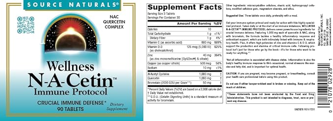 Source Naturals Wellness N-A-Cetin Immune Protocol Crucial Immune Defense* - 90 Tablets