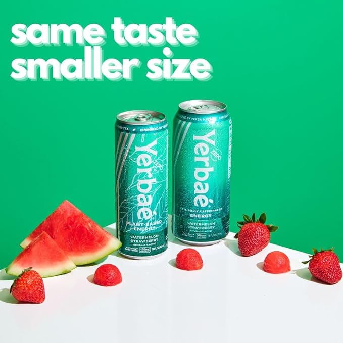 Yerbaé Energy Beverage Watermelon Strawberry 120mg Caffeine. No Sugar/Calories/Carbs Energized by Yerba Mate Plant-Based Healthy Alternative to Sugary Drinks Pack of 12 12oz cans