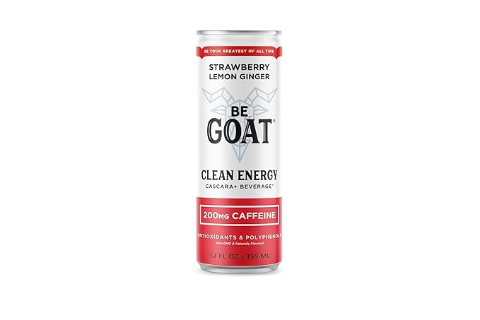 BeGOAT Clean Energy | Strawberry Lemon Ginger | 6 Ingredients Plant-Based Non-GMO Vegan | 200mg Natural Caffeine | 12 fl oz Cans (Pack of 12)
