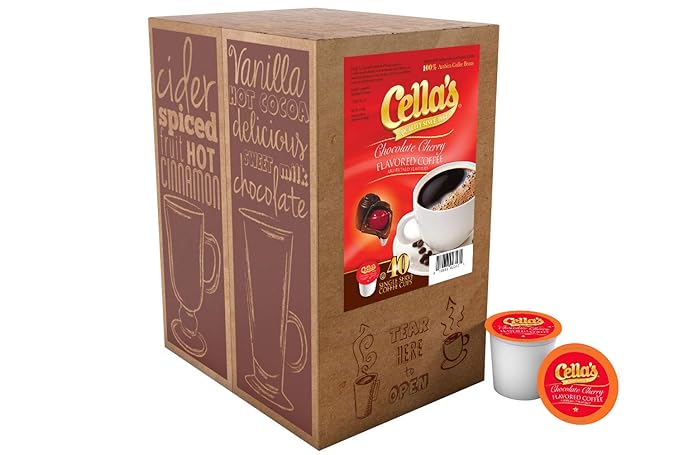 Cella's Chocolate Cherry Coffee Pods Compatible with Keurig K Cup BrewersMedium Roast Flavored CoffeeSmooth Serve Pods for Home and Office40 Count (Pack of 2)