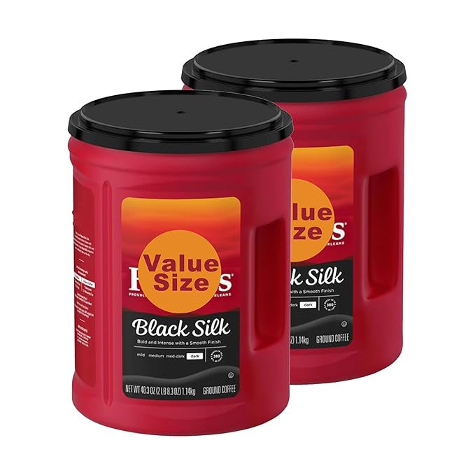 Dark Roast Ground Coffee | 2 Pack | Black Silk Blend 40.3 oz Canister – Bold Smooth Rich Aroma Sealed for Freshness