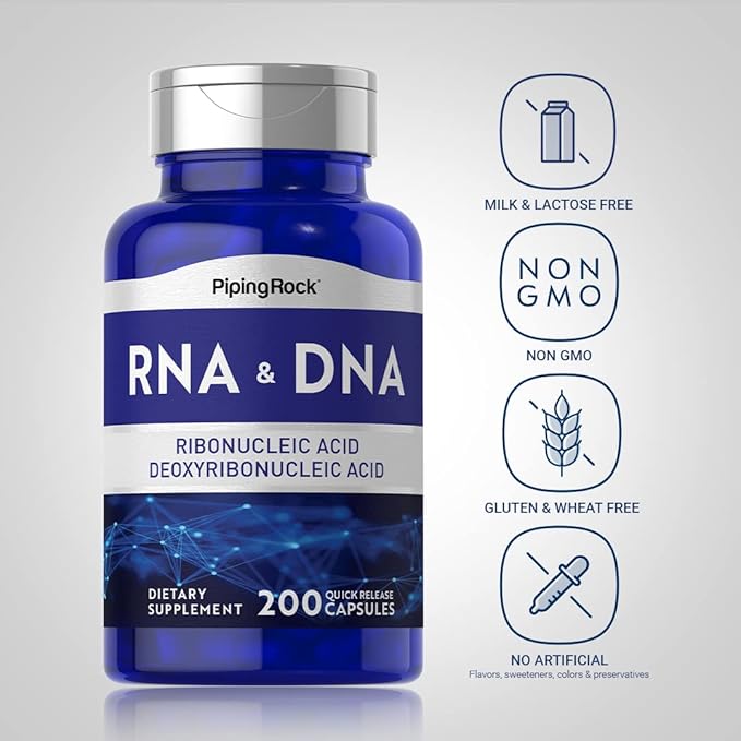 Piping Rock RNA DNA Supplement | 200 Capsules | Ribonucleic Acid &amp Deoxyribonucleic Acid Complex | Non-GMO Gluten Free
