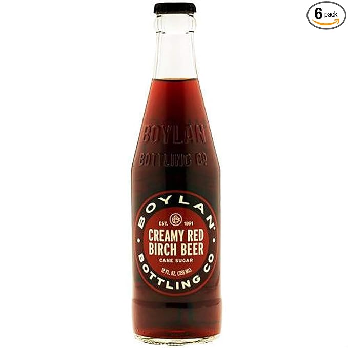 Boylan Bottling Pure Cane Sugar Soda Pop Creamy Red Birch 12 oz Glass Bottles (Pack of 6)