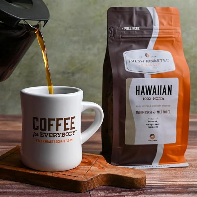 Fresh Roasted Coffee 100% Hawaiian Kona 12 oz Medium Roast Kosher Whole Bean