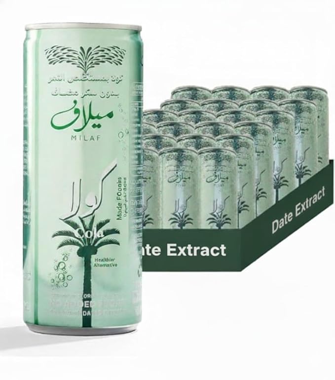 Milaf Date Cola - 8.1 fl oz | Sweet Carbonated Soda Soft Drink Made with Date Extract | Refreshing Non-Alcoholic Beverage | Ideal for Those Following Alcohol-Free Lifestyle (Pack of 24)