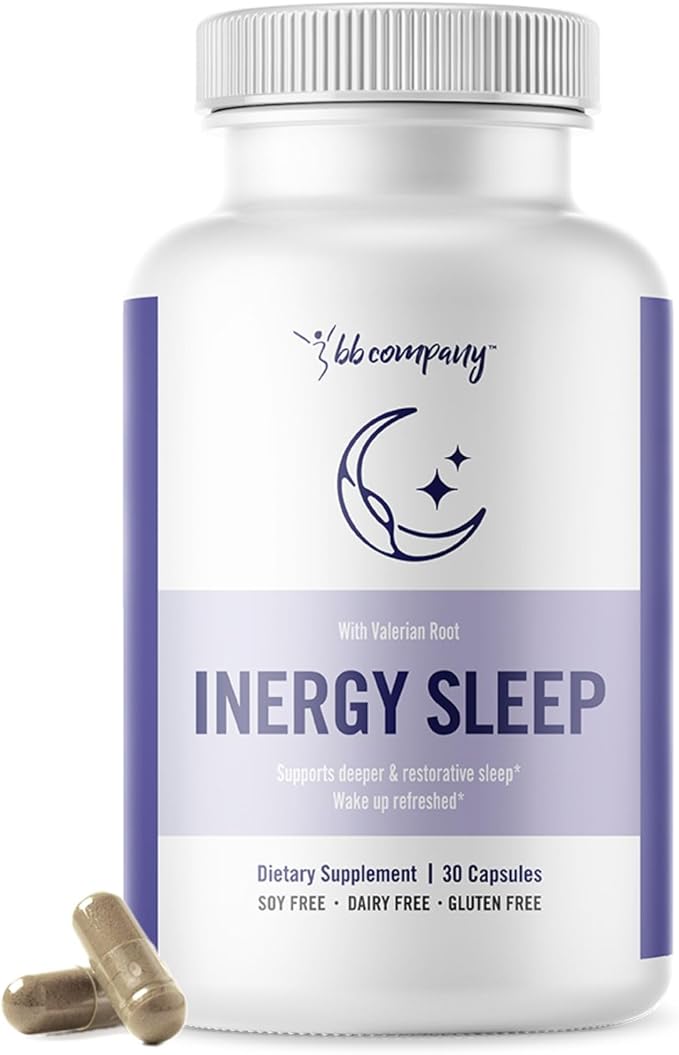 BB Company inergySLEEP | Natural Sleep Supplement &amp Sleep Aid for Deep Sleep Helps to Calm &amp Relax | Magnesium Lemon Balm Black Cohosh GABA Holy Basil | Packaging Vary | 30 Ct