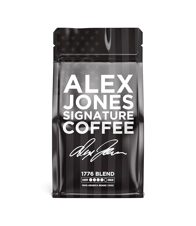 Alex Jones Naturals Organic Dark Roast Arabica Coffee - Signature 1776 Blend - Bold Smooth &amp Rich Flavor with Clean Finish – Freshly Roasted Colombian and Brazilian Coffee – 10 oz Bag