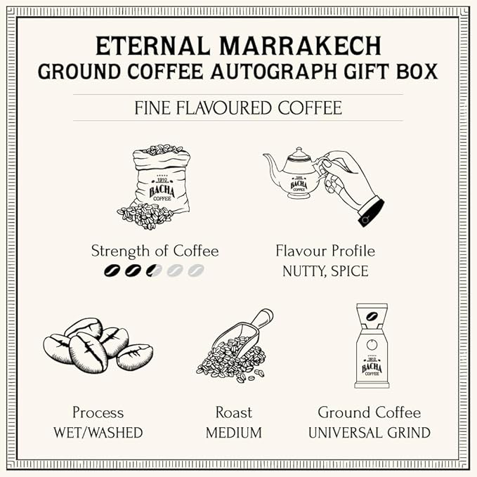 Bacha Coffee | Eternal Marrakech Fine Flavoured Coffee Autograph Collection 100% Arabica Specialty Coffee Ground Beans Medium Roast 350g &amp 100% Natural Unbleached Wood Fibre Paper Filters La