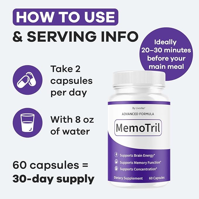 (5 Pack) Memotril Capsules - Official Memo Tril Advanced Brain Health Supplement Support Pills All Natural Formula Memotril Vitamins For Overall Health &amp Wellness Reviews 300 Capsules For 5 Mont