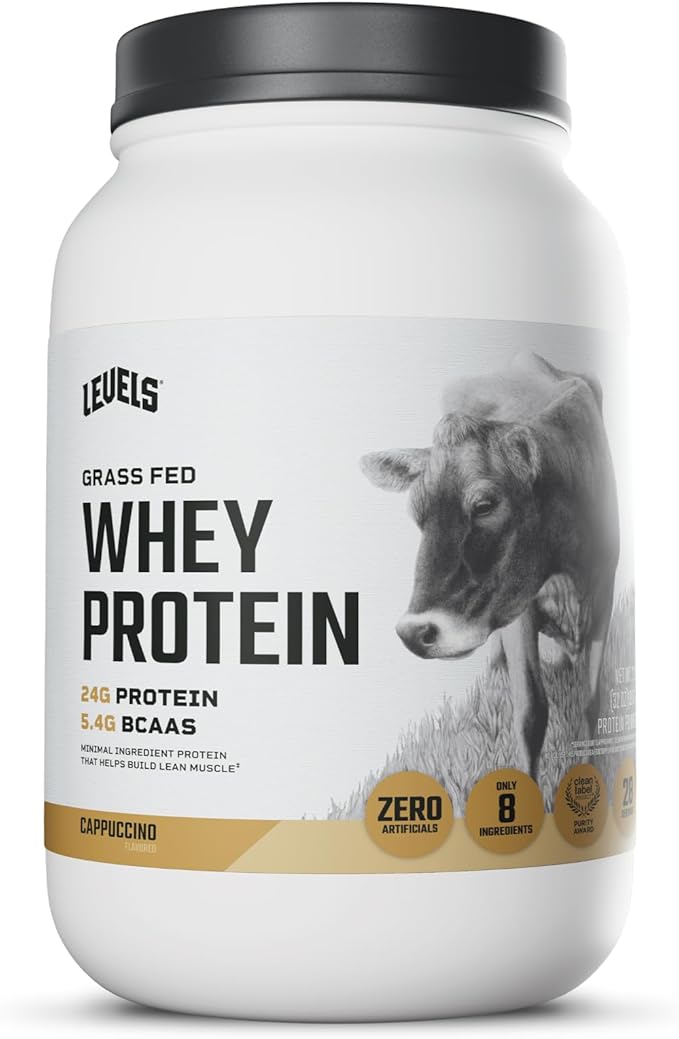 Levels Grass Fed Whey Protein Powder No Artificials 24G of Protein Cappuccino 2LB