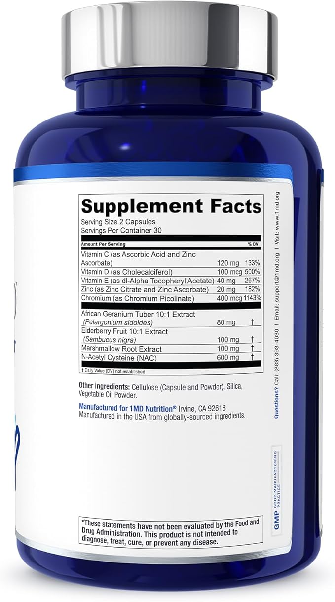 1MD Nutrition BreatheMD | Lung and Respiratory Support Supplement | Promotes a Healthy Immune System | with Elderberry Chromium and NAC | 60 Ct.