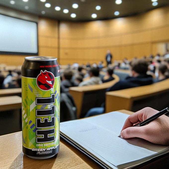 HELLGREEN APPLE Energy Drink | +20% More Caffeine | Vitamins B2 B3 B6 B12 C &amp D | No Preservatives | Environmentally Friendly Packaging | 12 x 500 ml | Compatible with HELL Energy