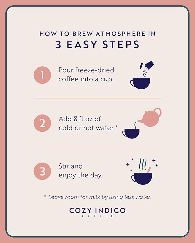 COZY INDIGO COFFEE - ATMOSPHERE Italian Dark Roast Instant Freeze Dried Specialty Coffee 24 Capsules 100% Arabica Beans Enjoy Cold or Hot Perfect for Travel and On The Go