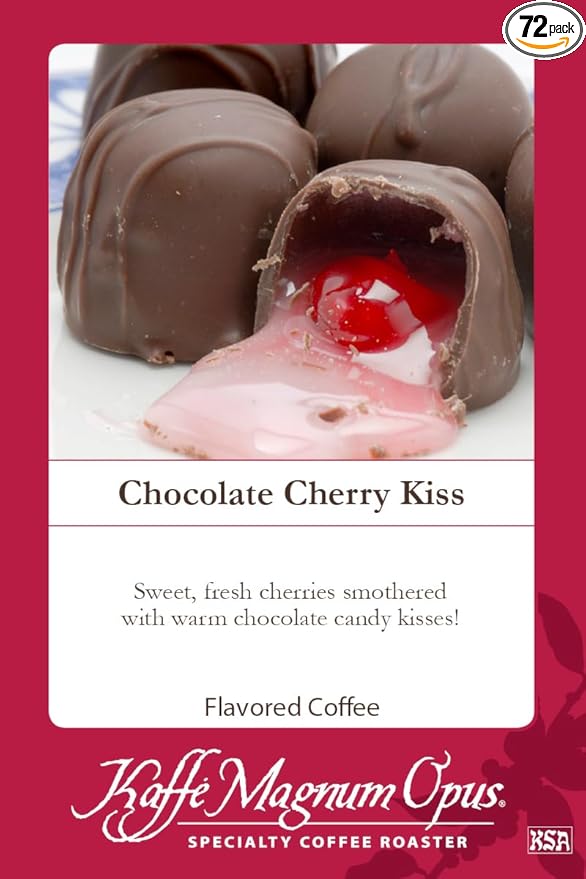 Kaffe Magnum Opus Chocolate Cherry Kiss Ground Coffee 72 Packs of 2.5 oz Each Fresh Roasted