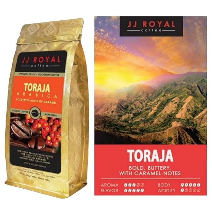 JJ Royal Coffee Toraja Arabica 200g Ground Coffee (Pack of 2)