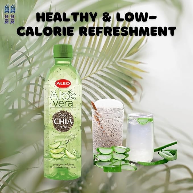 ALEO 0.5L Premium CHIA Aloe Vera Drink - Natural No Preservatives No Artificial Colors Superior Taste Award 2025