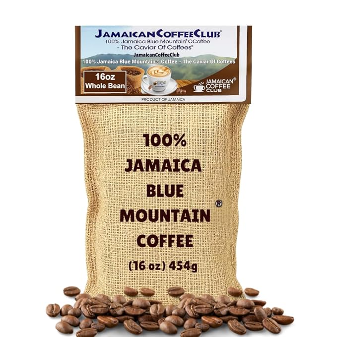 JamaicanCoffeeClub Blue Mountain Whole Bean Coffee WB 16oz 100% Jamaican Beans Premium Roast Bold Smooth Taste Freshly Packed Coffee from Jamaica Rich Aroma Gourmet Blend