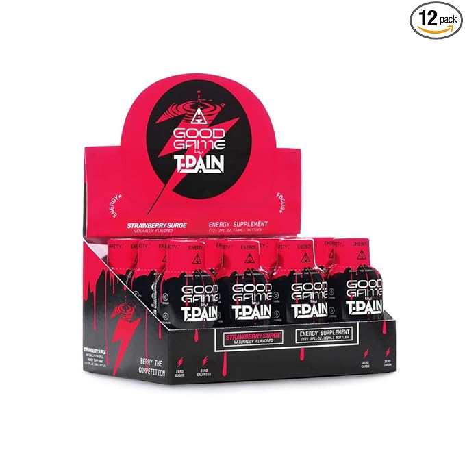 Nappy Boy Dranks Good Game by T-Pain Energy Shot 2oz (12 Pack) Sugar-Free Zero Calorie Focus Drink with 200mg Caffeine and B-Vitamins (B3 B6 B12) - Clean No-Crash Energy Boost Strawberry Surge