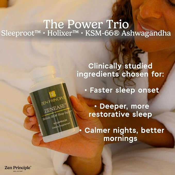 Zen Principle Zenease Sleep Support with Magnesium Glycinate Ashwagandha KSM-66® Saffron L-Theanine &amp GABA – No Melatonin Natural Stress Relief &amp Sleep Aid. 90 Capsules