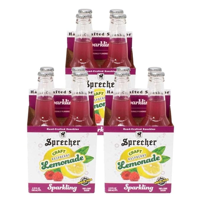 Sprecher Sparkling Raspberry Lemonade in 12 fl oz Glass Bottles (12 Pack) Handcrafted Craft Soda with Real Lemon and Strawberry Juice Naturally Flavored and Cane Sugar Sweetened