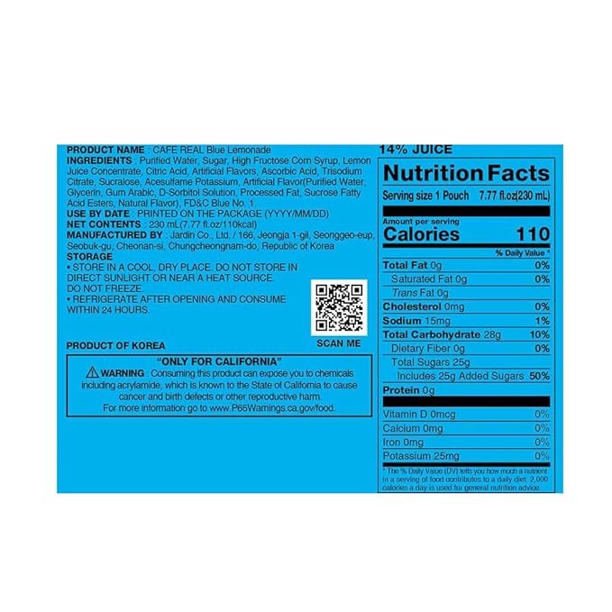 ROASTIQUE Official Cafe Real Blue Lemonade - Flavored Juice Drink Pouch Zesty Tangy Korean Convenience Store Drinks 7.77 fl oz (Pack of 10)