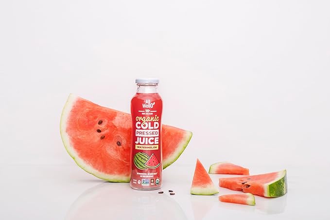 AllWellO Organic Cold Pressed Juice Drinks with Real Fruits and Vegetables Gluten Free Non-GMO Healthy Juices No Preservatives No Sugar Added (Watermelon 6 Pack)