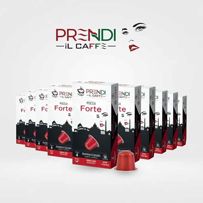 Prendi iL Caffe- Aluminium Capsules Prendi Espresso Forte Dark Roast - 100 Count