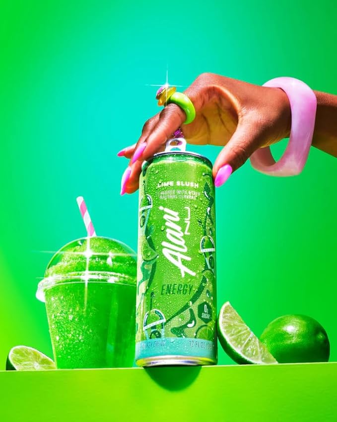 Alani Lime Slush Energy Drink Sugar Free Low Calorie Energy Drinks - 12 fl oz Cans (8 Pack)