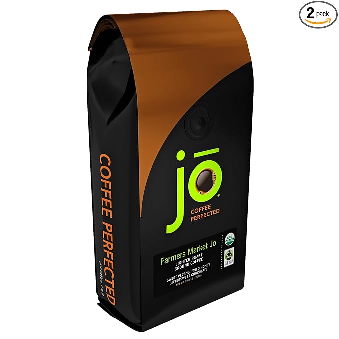 FARMERS MARKET JO: 2 lb Organic Ground Coffee Lighter Roast USDA Certified Organic Fair Trade Certified Kosher Soft Velvet Feel 100% Arabica Specialty Coffee Non-GMO Gluten Free by Jo Coffee®