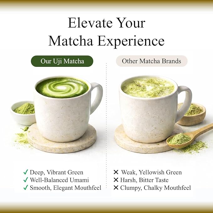 JEAU CHAU Premium Uji Matcha Powder from Kyoto Japan (3.5oz/100g. 50 servings per bag) Vivid Green Ceremonial Quality Taste for Lattes &amp Baking