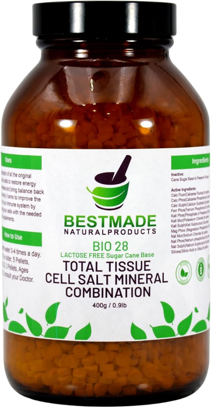 Bestmade Total Tissue Cell Salt Mineral Combination BIO28 Lactose-Free – Supports Nutrient Absorption Boosts Energy and Sleep Restores Vitality Vegan Pellets 400g (Extra Large)