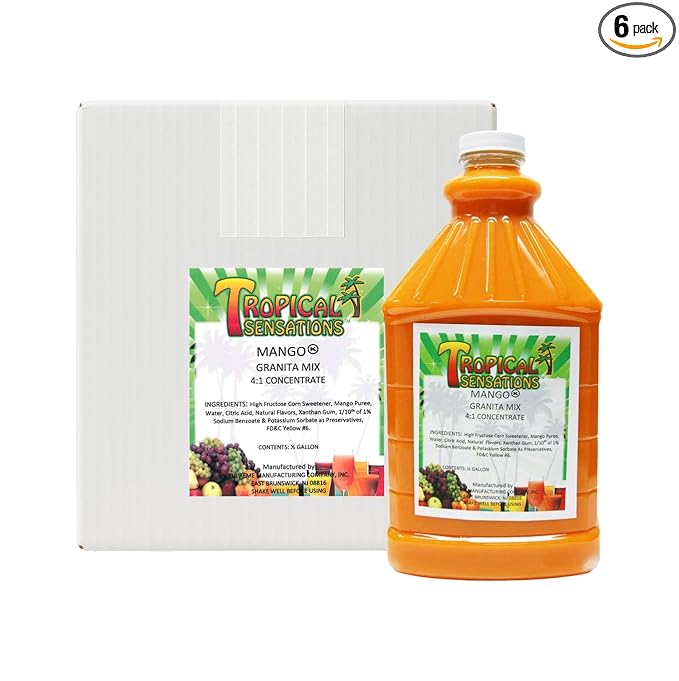 Tropical Sensations Mango Granita Slushie Mix – 6 Bottles 64 oz Each – Non-Alcoholic Frozen Drink Mix for Slush Machines – Bulk Case