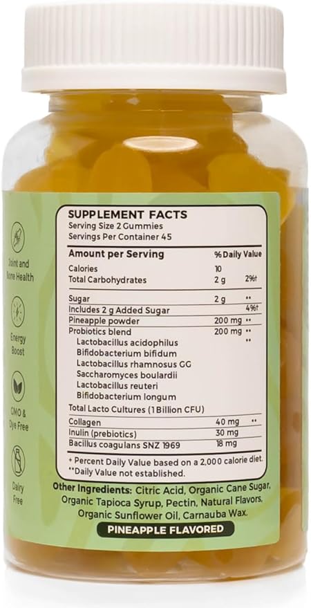 BRINGME Balance Pre &amp Probiotic Gummies – Pineapple Collagen Pre &amp Prebiotics for pH Balance Gut &amp Skin Health Digestive Wellness and Natural Odor Control – Low Sugar 90 Count