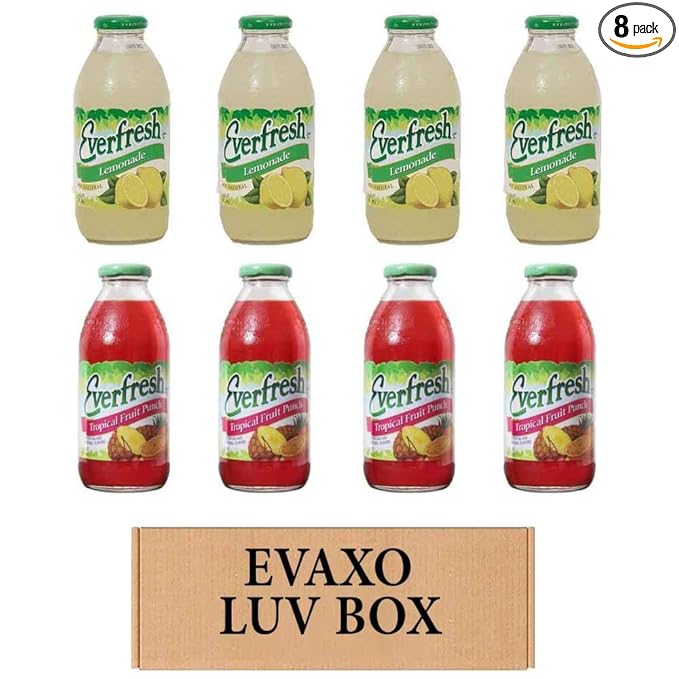 Evaxo LUV BOX - Variety Everfresh Juice 16 oz. Pack of 8 Lemon Tropical Fruit Punch