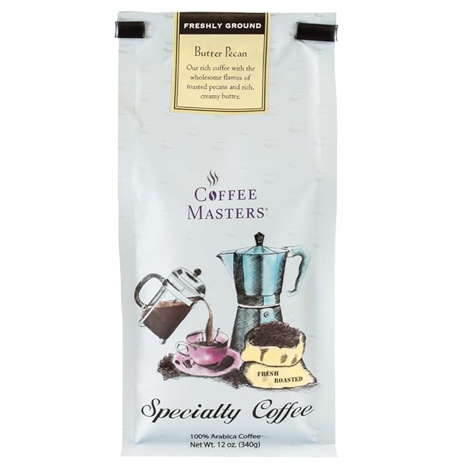 Coffee Masters Flavored Coffee Butter Pecan Ground 12-Ounce Bags (Pack of 4)