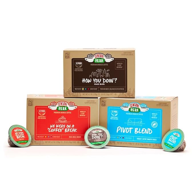 Central Perk Single Serve Coffee Pods Compatible with K-Cup Brewers Variety Pack - 100% Arabica Beans Medium Medium Dark &amp Dark Roast Blends How You Doin Pivot &amp We Were On a Coffee Br