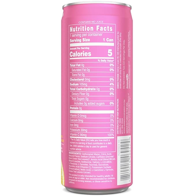 RSP NUTRITION AminoLean Energy Drink - Sugar Free Amino Energy with Natural Caffeine &amp Vegan Amino Acids for No Jitters Tingles or Crash Pink Lemonade Pack of 12